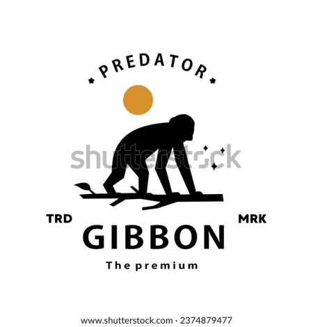 vintage retro hipster gibbon logo vector outline silhouette art icon