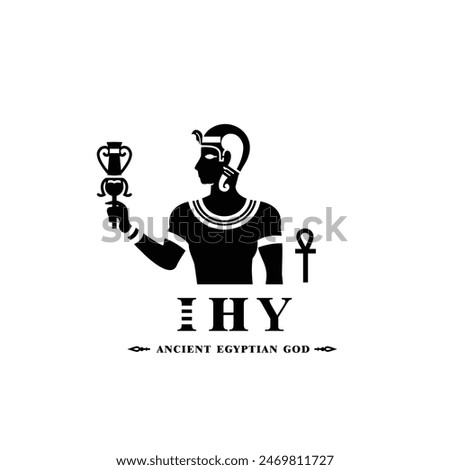 Silhouette of the Iconic ancient Egyptian god ihy, Middle Eastern god Logo for Modern Use