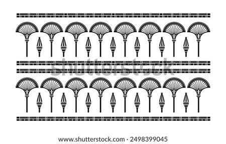 Egyptian national ornaments, Papyrus with elements of ancient Egyptian history, Silhouette patterns on papyrus paintings in temples and pyramid hieroglyph walls