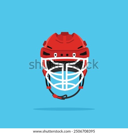 red hockey helmet icon logo with face shield, head protection illustration. suitable for poster and web icon