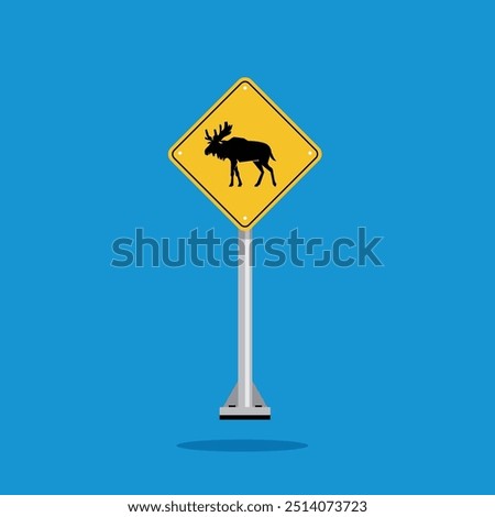 road sign icon, moose crossing on yellow rhombus. board.suitable for poster use and web icon