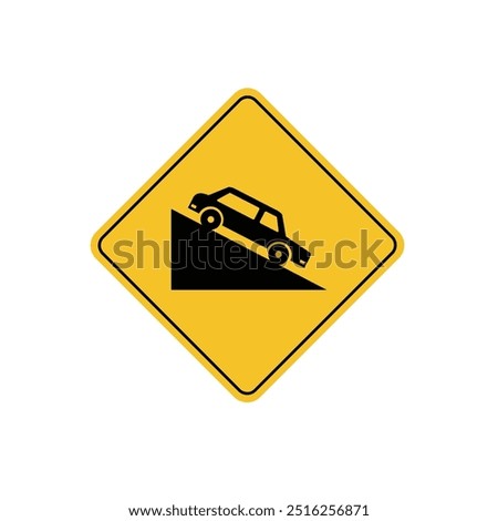 road sign icon, steep descent ahead on yellow rhombus board. suitable for poster use and web icon	
