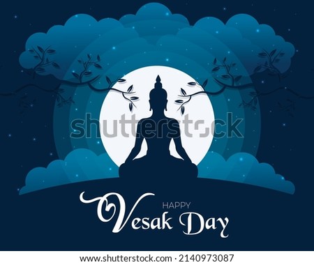 Happy Vesak Day With Buddha Silhouette Flat