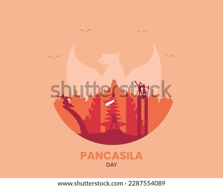 Pancasila Day With Indonesia Landmark Flat Illustration