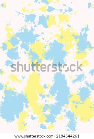 Tie Dye 2 Tone Clouds Close Up Shot fabric texture background blue yellows,  Tie dye shibori pattern. Hand painted ornamental blue teal turquoise colored elements on white background. Abstract texture