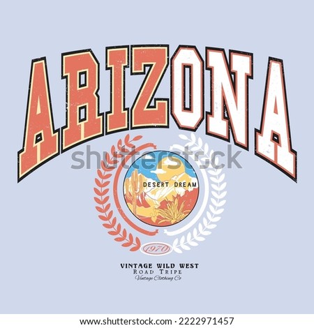 Vintage typography college varsity Arizona state slogan print with Desert Mountain for graphic tee t shirt or sweatshirt - Vector