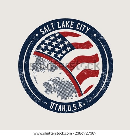 Vintage USA Flag with salt lake city Utah USA text in this Graphic, vintage dusty effects