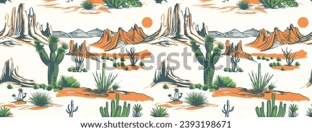 Summer desert pattern Ready for print, Completely hand drawn desert print, tropical pattern in desert vibes, summer cactus on desert mix with beautiful blooming succulents flower for fashion fabric
