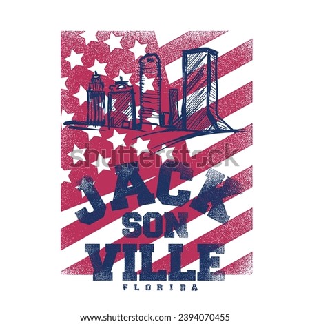 American Vintage varsity college Jacksonville city print with vintage USA Flag, Florida state slogan for graphic tee t shirt or sweatshirt - Vector