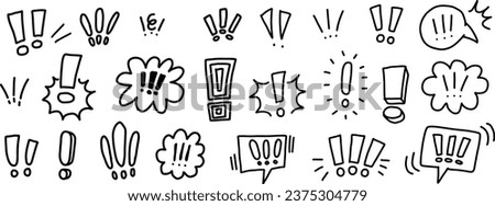 Hand drawn sketch elements of exclamation marks and speech bubbles
