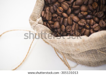 a flax bag of coffee seeds