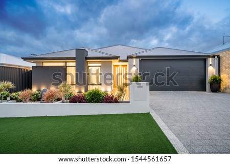 Front elevation of a new modern Australian style home. ストックフォト © 