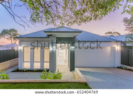 Front elevation of a new modern Australian style home. ストックフォト © 