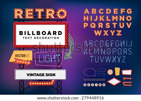 Vector set Retro neon sign, vintage billboard, bright signboard, light banner  Foto stock © 