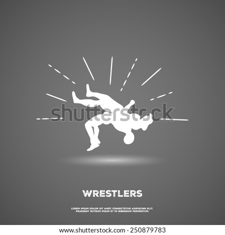 Wrestling throw logotype, white version. Design template. Sport theme