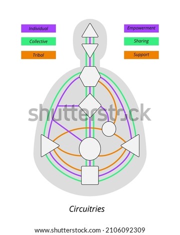 Human design bodygraph with circuitries. Human design rave chart vector illustration. Individual, collective, tribal circuitry