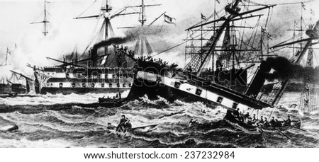 The Battle of Lissa; the Italian war ship \