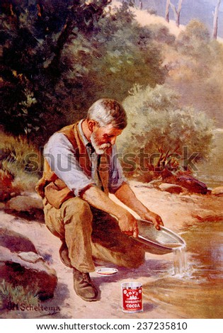 The Gold Rush, painting of a gold prospector by J,H, Scheltema, ca. 1909.