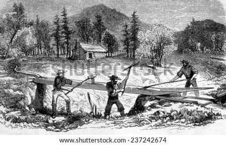 The Gold Rush, miners working north of Sonora, California, illustration from Wells\' \'How We Get Gold in California,\' 1860.