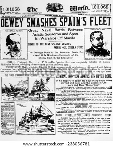 Dewey smashes Spain\'s fleet, front page of the New York World, May 2, 1898