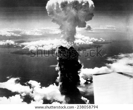 Atomic bomb. A mushroom cloud rises more than 60,000 feet into the air over Nagasaki, Japan after an atomic bomb was dropped by the US bomber \