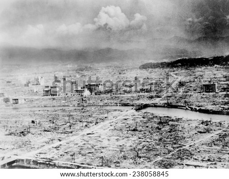 Atomic bomb. Hiroshima, Japan after the atomic bomb was dropped by the US bomber \
