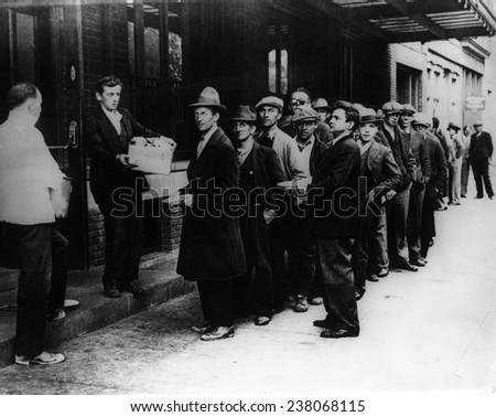 The Great Depression Men line up for free bread and soup 1932