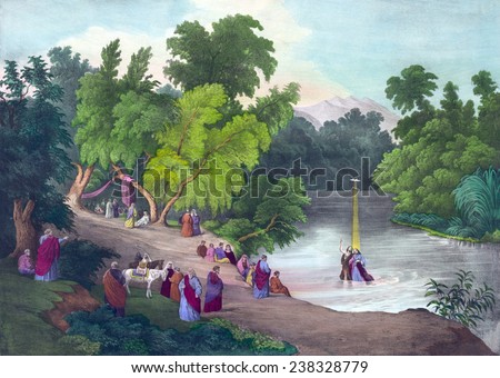 Baptism of Jesus Christ in the River Jordan, print ca 1867.
