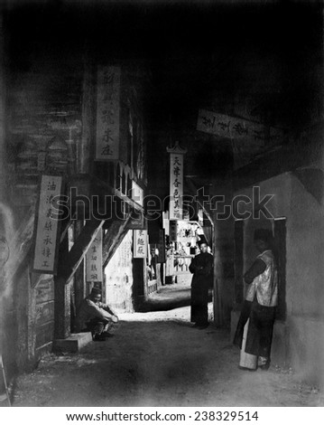 Los Angeles, three people in an alley, original title: \'Neighbors of the Alley\', Chinatown, California, 1922.