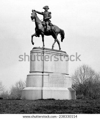 The American Revolution. An equestrian statue of Major General Nathanael Greene at Stanton Square in Washington, DC.