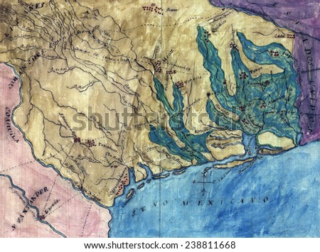 Topographic map of the Province of Texas. Stephen F. Austin\'s hand-drawn map of the Spanish Province of Texas. 1822