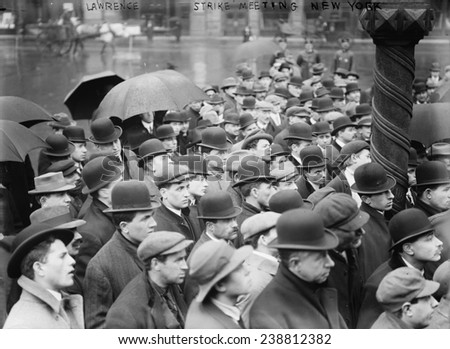 Lawrence Textile Strike. Crowd gathers in New York City to hear news of the strike. 1912