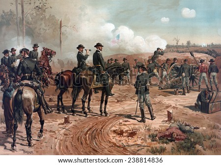 The Civil War. The battle Siege of Atlanta. Chromolithograph by Thulstrup de Thure, 1888