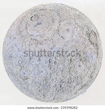 Map of the surface of Earth\'s Moon in the middle of the Imbrian Period Geologic and artistic interpretations have been combined, Artist, Donald E. Davis of the U.S. Geological Survey