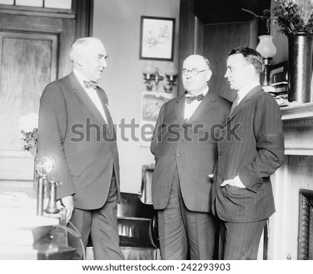 Warren G. Harding (1865-1923), with wealthy industrialist and Republican Party Treasurer, William Boyce Thompson, and Theodore Roosevelt Jr. in 1920.