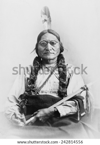 Sitting Bull (1831-1890) Lakota Sioux, in 1881, when he surrendered to American forces, five years after the Battle of Little Bighorn.