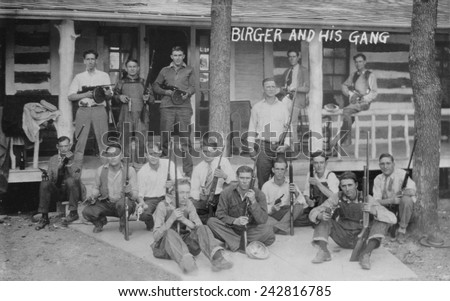 Charlie Birger (1881-April 19, 1928) and his gang. Before prohibition he was a saloon keeper and then became a bootlegger operating from Harrisburg, Illinois.