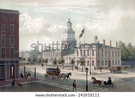 Philadelphia. A view of Independence Hall, Philadelphia. By Augustus Kollner 1848
