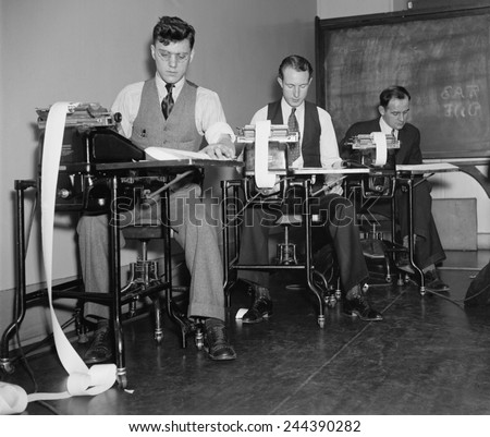 Clerks at the Farm Credit Administration working on Civilian Resource Conservation CCC Program reports. 1937.