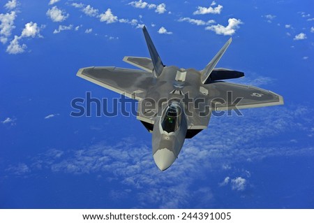 F-22 Raptor fighter flies near Guam. Introduced in 2005 it has speed agility precision stealth technology and a price tag of 150 million. Feb. 16 2010.