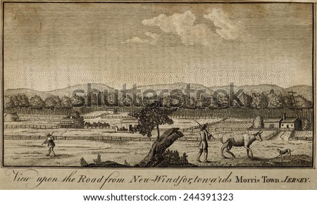 New Jersey scene. \'Road from New Windsor towards Mossis Town Jersey\' Morristown New Jersey . 1787 American engraving from The Columbian Magazine.