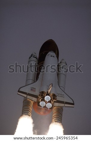 Space Shuttle Discovery launched with Hubble Space Telescope in its cargo bay. April 24, 1990.