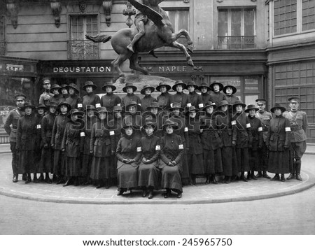 Bi-lingual American women with the U.S. Army in France during WWI. They translated French-English telephone communications. March 1918.