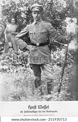 Horst Wessel in a Nazi Party Storm Trooper Uniform. Ca. 1930. He was elevated to Nazi Hero status after his 1930 violent death. A song he wrote in 1929 became the Nazi Party anthem.