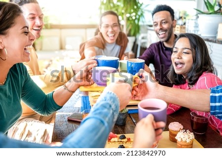 Similar – Image, Stock Photo Multiethnic friends talking in cafe