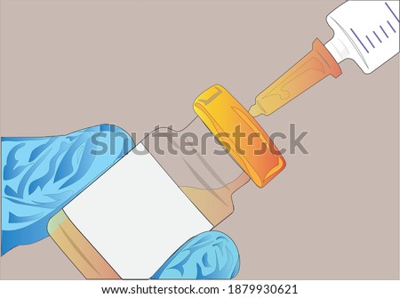 The process of taking the Liquid medicine concept. Hand using a syringe and a blank label vial bottle. Vector. eps 10.