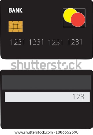 Bank credit card black design with oriental ornament isolated on white background. Front and back side. Vector. Eps 10.
