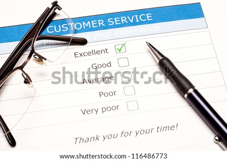 Excellent check box on customer service satisfaction survey with keyboard and mouse