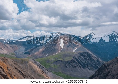 Similar – Image, Stock Photo Wonderful scenery of highland under lush dramatic clouds