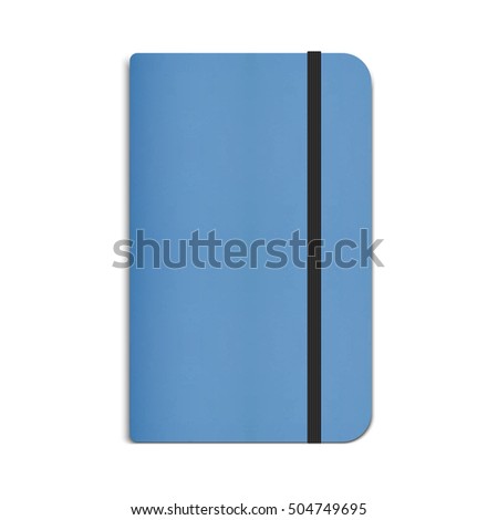 Realistic Blue Moleskin Notebook, Diary with Black Elastic Band. Vector